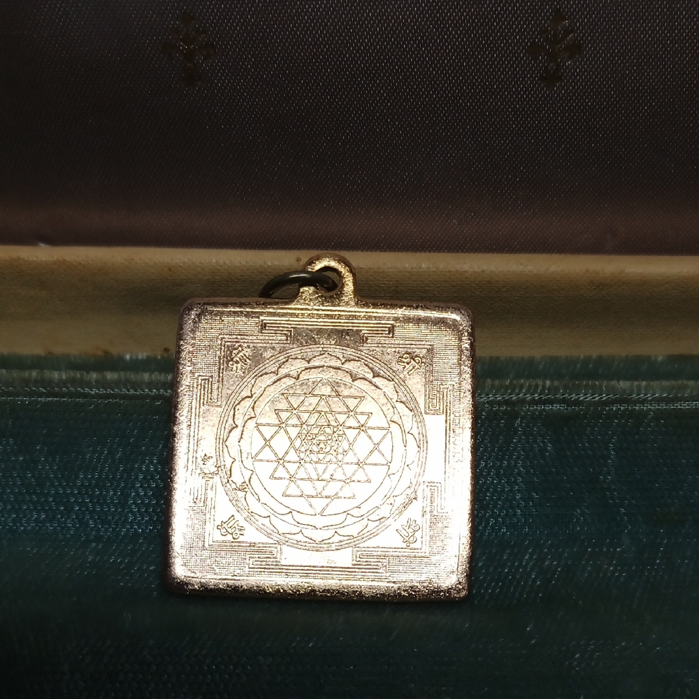 Gold Plated Shri Yantra Metal Big Geometric Pendant